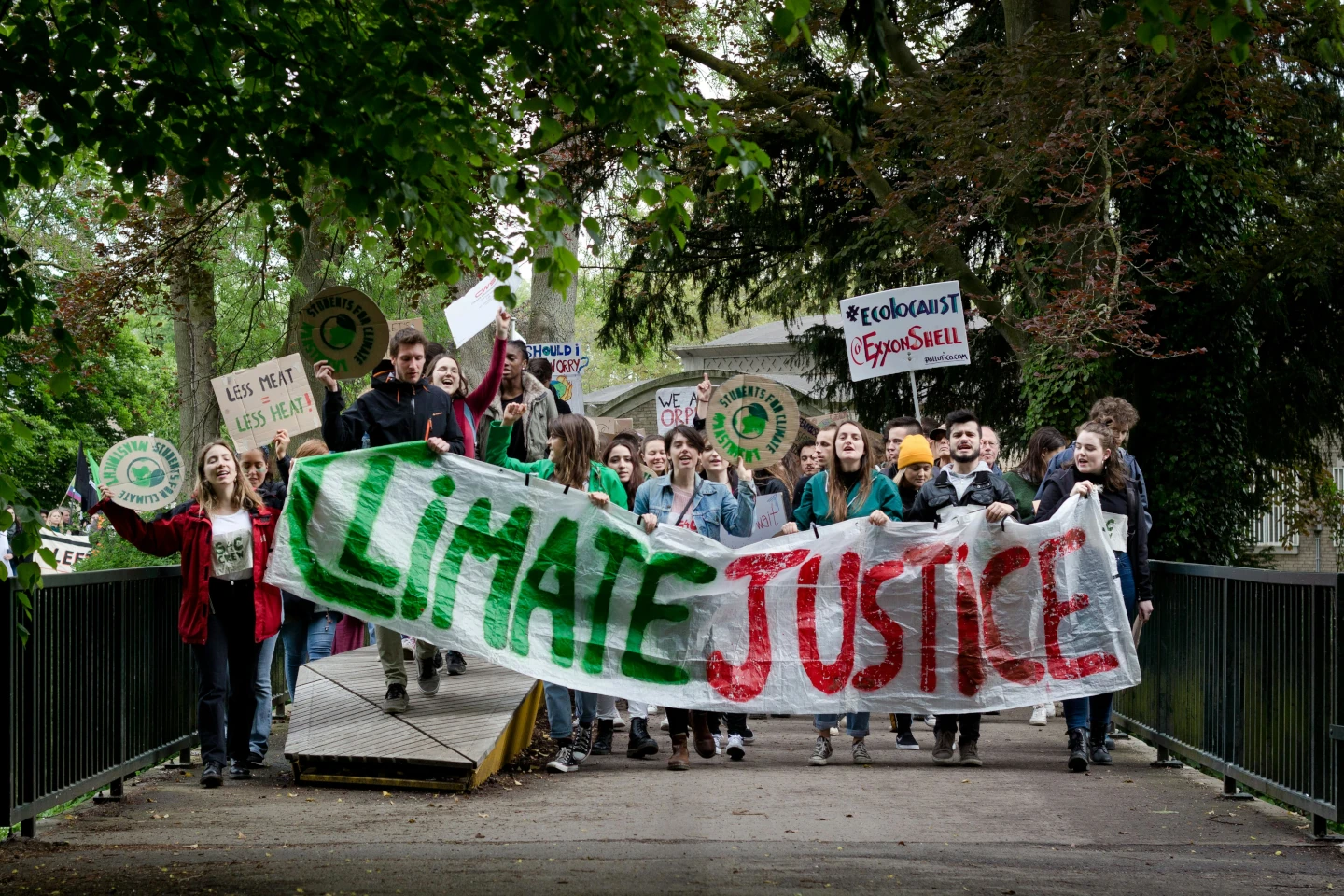 Climate protestors marching.